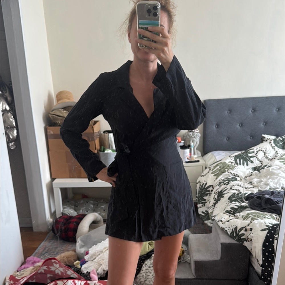 Elegant Black Wrap Dress romper Zara S